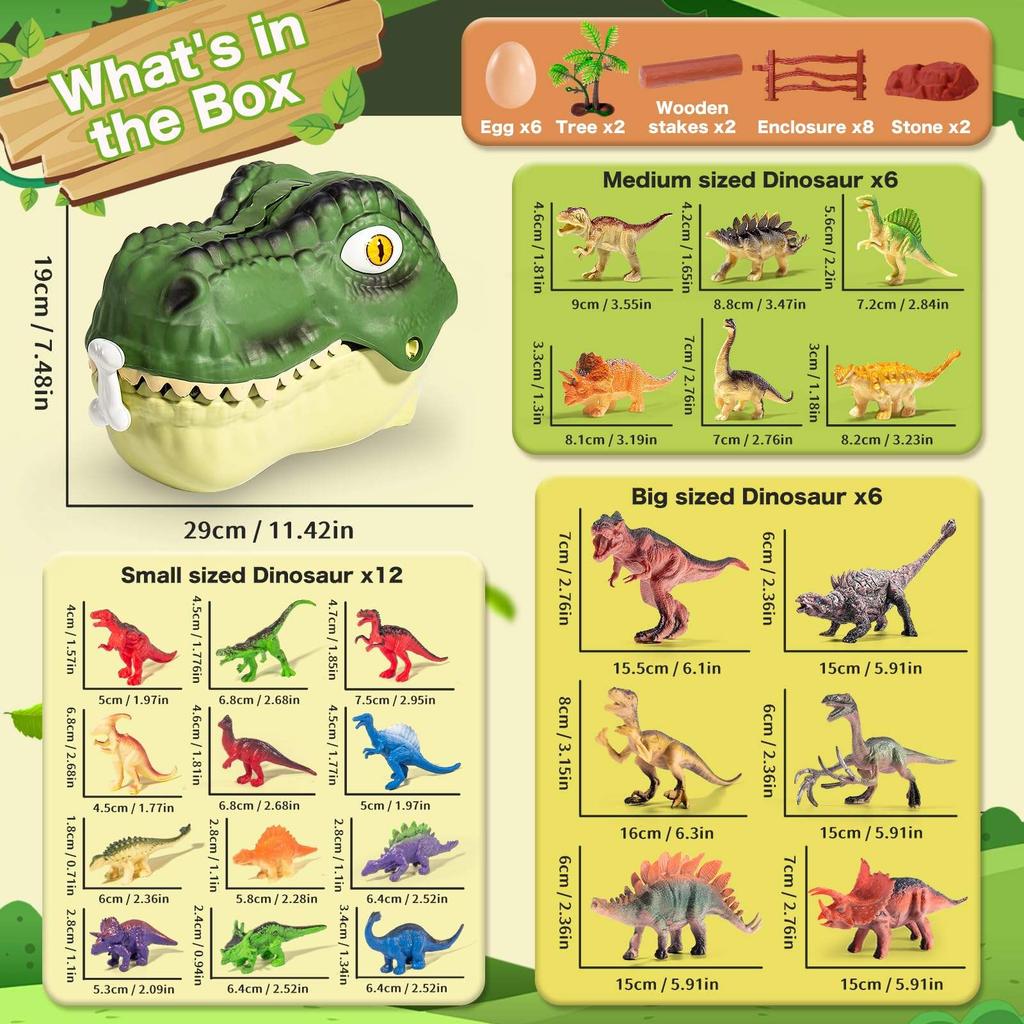 Figurines de Dinosaures Comprend une Boîte de Rangement Dino, Le Monde des Dinosaures Jouets, Jouets Cadeau Pour Enfants 46 Pcs Jouet Dinosaure