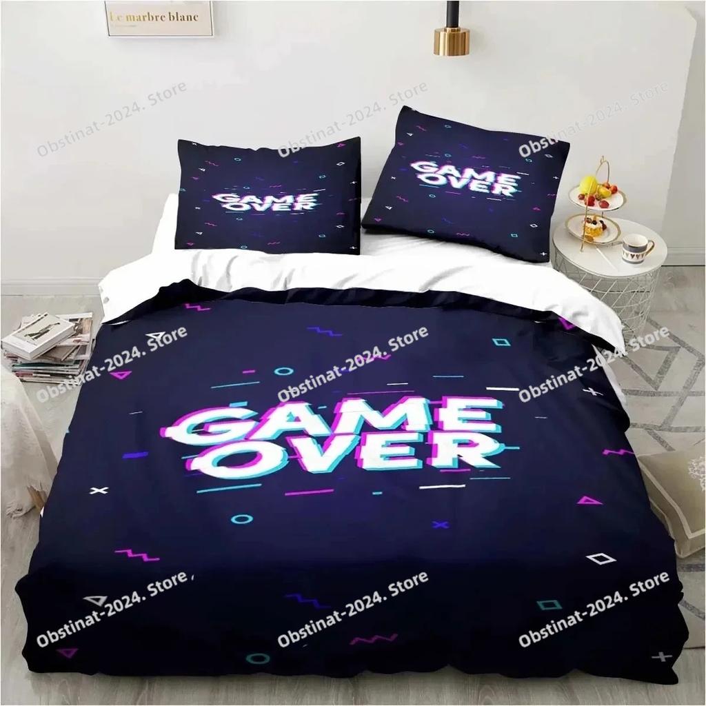 Set Copripiumino Gaming Decorazione Stanza dei Giochi Ragazzi ragazzi Adolescenti Copripiumino Videogioco Set Biancheria da Letto Singolo Let's Play Copripiumino Set da Letto