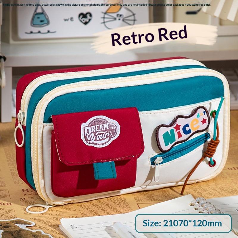 New Classic American Pencil Case Retro High Aesthetic Pencil Case Large Capacity Multiple Patterns Stationery Box For Students