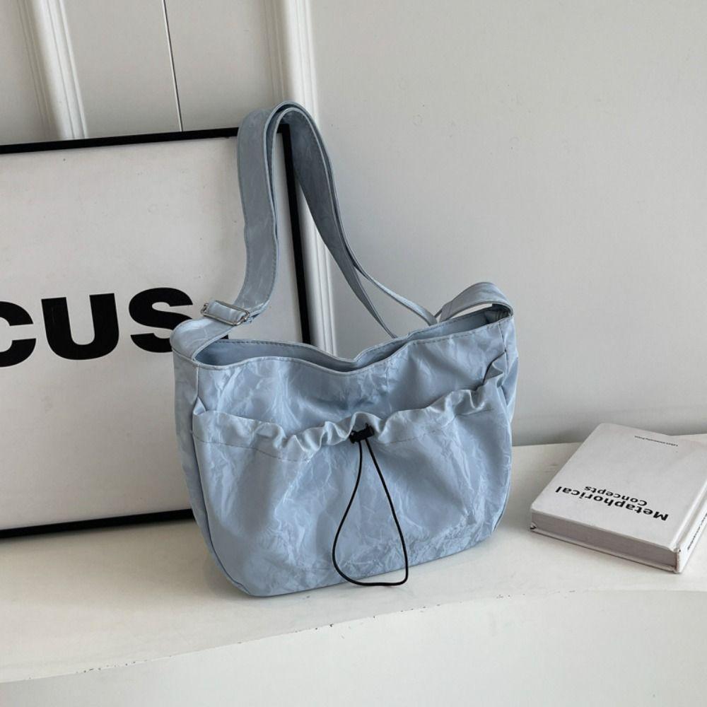 Large Capacity Drawstring Shoulder Bag Zipper Casual Crossbody Bag Nylon Shoulder Bag Travel