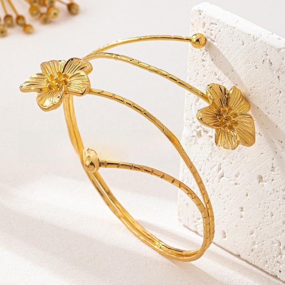 Adjustable Open Cuff Bracelets Metal Flower Floral Cuff Bracelet Open Arm Bracelets  Party Jewelry 01