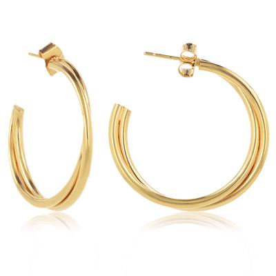 [Q2621] - Gold Plated Hoop Earrings 'Torsades' - 30 Mm 4 Mm