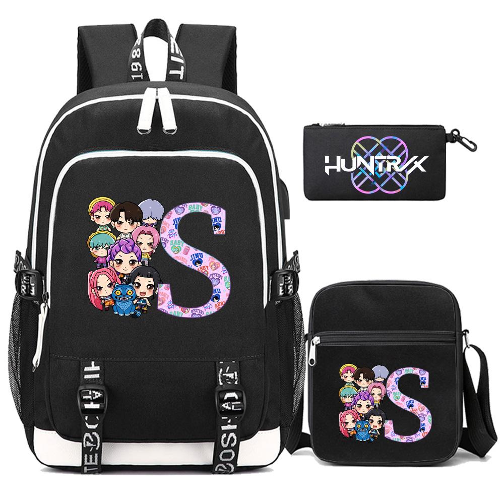 3Pcs/set 26 English Letter Kpop Printed Backpack with Shoulder Bag Pencil Case for Teenager Girl Boy Bookbag Large Capacity Waterproof Travel Bag