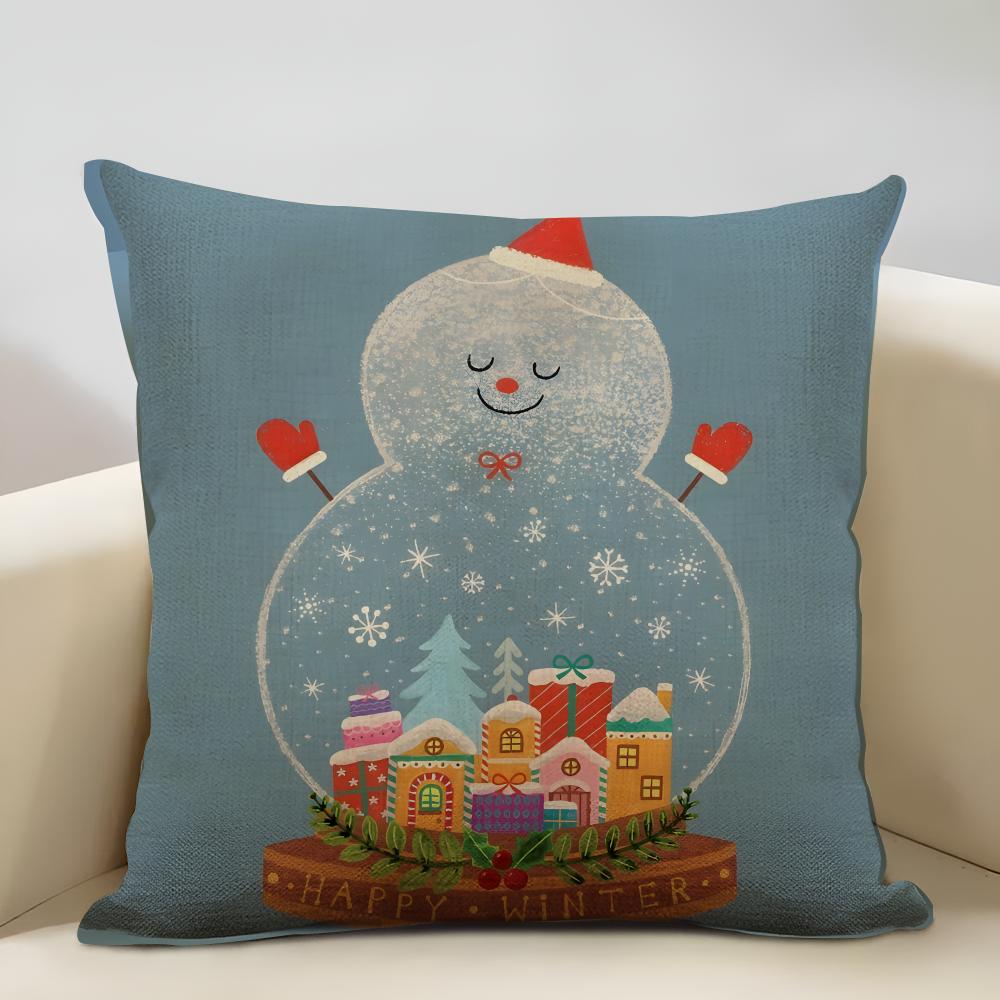 Cute Cartoon Christmas Cushion Cover Household Decoration Linen Sofa Cushion Cover: Skin-Friendly & Breathable With Invisible Zi