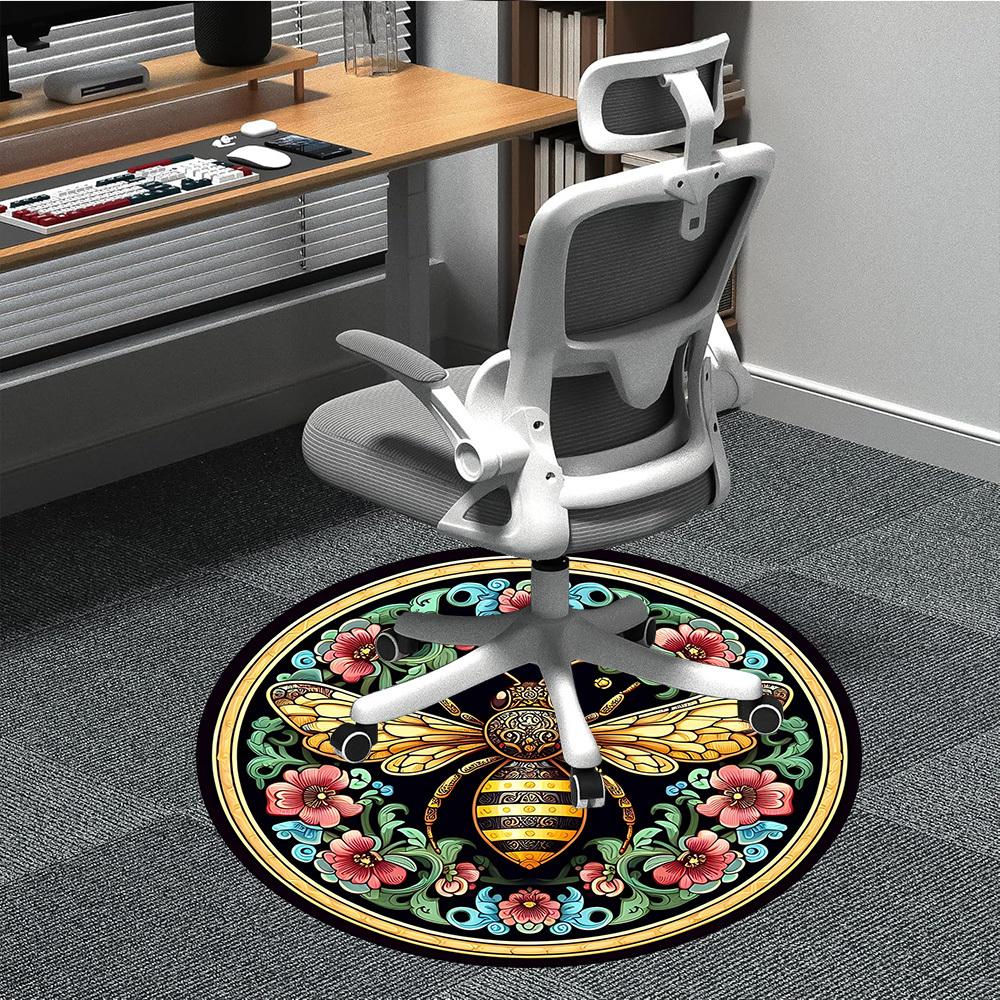 

1PC Honeybee Ornament Chair Carpet for Office, Indoor Non-Slip Washable Carpet, Soft Comfortable Mat For Office Room yy250930084 80cm by 80cm