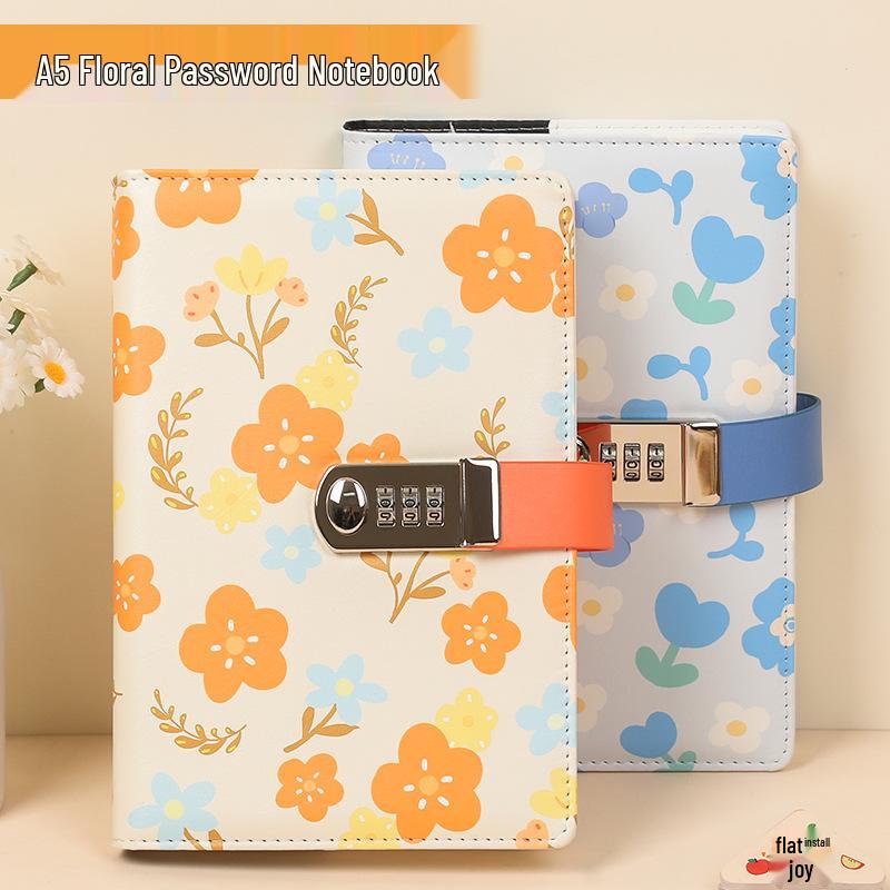 Floral Password Notebook: Leather Lock Diary for Students, Gift-Ready Lined Journal