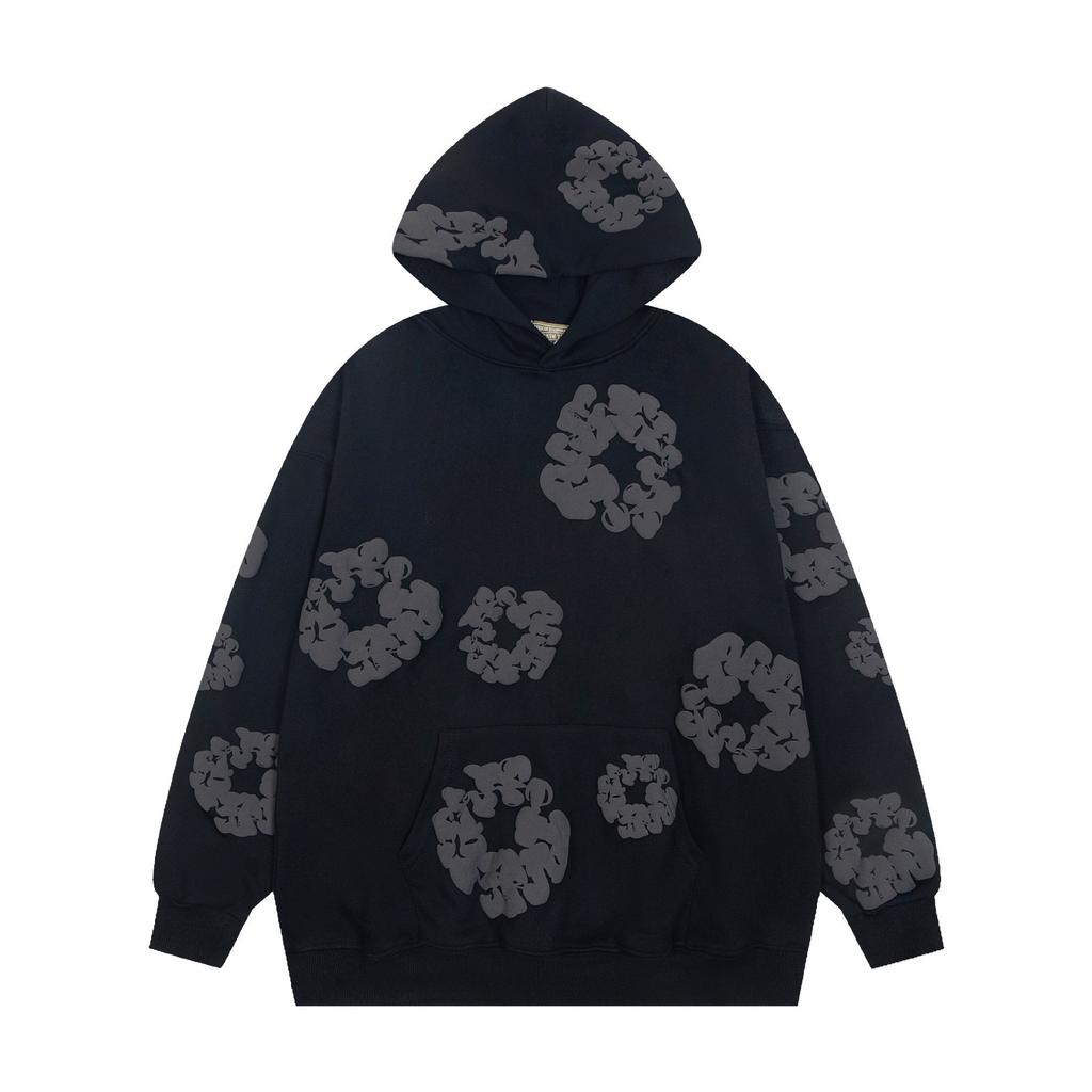 Felpa con cappuccio floreale trendy marca americana pullover casual ampio con stampa digitale per uomo e donna
