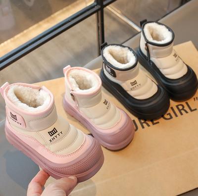 Winter Snow Boots For Children PU Leather Waterproof Girl's Plush Boots Thick Warm Faux Fur Cotton Shoes For Teenager Boys Girls