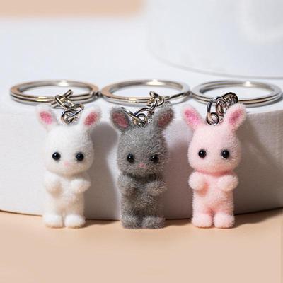Adorable 3D Bunny Keychain & Plush Animal Earrings Set