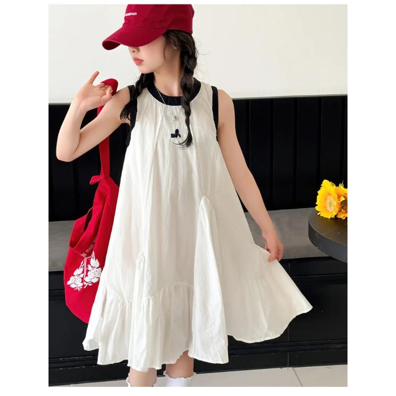 Summer Girls Princess Dress Kids Sleeveless Dress with Ruffles Design Dresses for Teen Child Casual Vacation Beach Dress