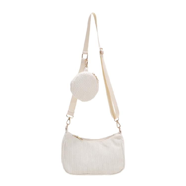

Corduroy Shoulder Bag with Mini Coin Pouch Crossbody Bags for Your Necessities off білий колір