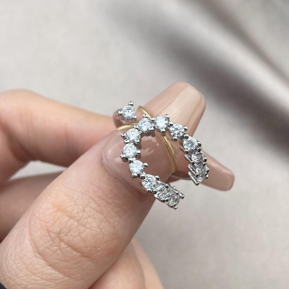 0.78cttw Full Moissanite Opening Rings for Women   CopperLab Diamond Row Ring Engagement Wedding Bands Jewelry GRA