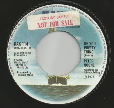 7-Zoll Schallplatte PETER NOONE - Oh You Pretty Thing RAK114 RAK 1971 UK Rock Gebraucht