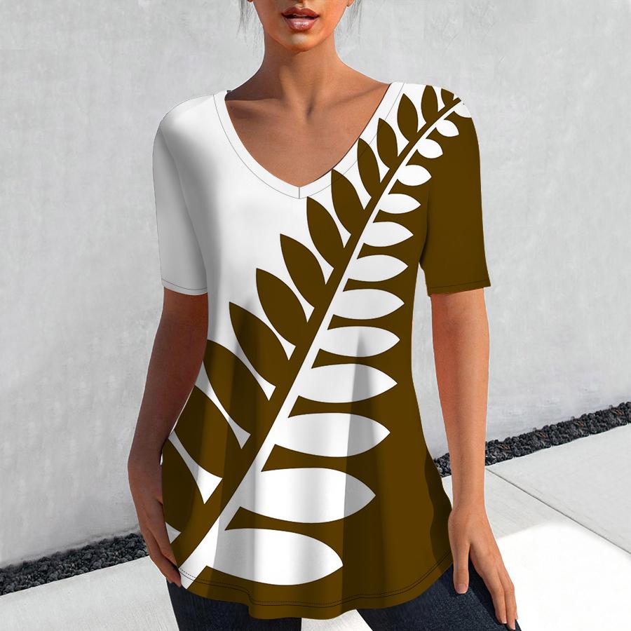 

Summer Women s T-Shirt Leaf Print Short Sleeve Top Harajuku Fashion Pullover Tee Loose Funny Clothing T Shirt for Women Street 8XL