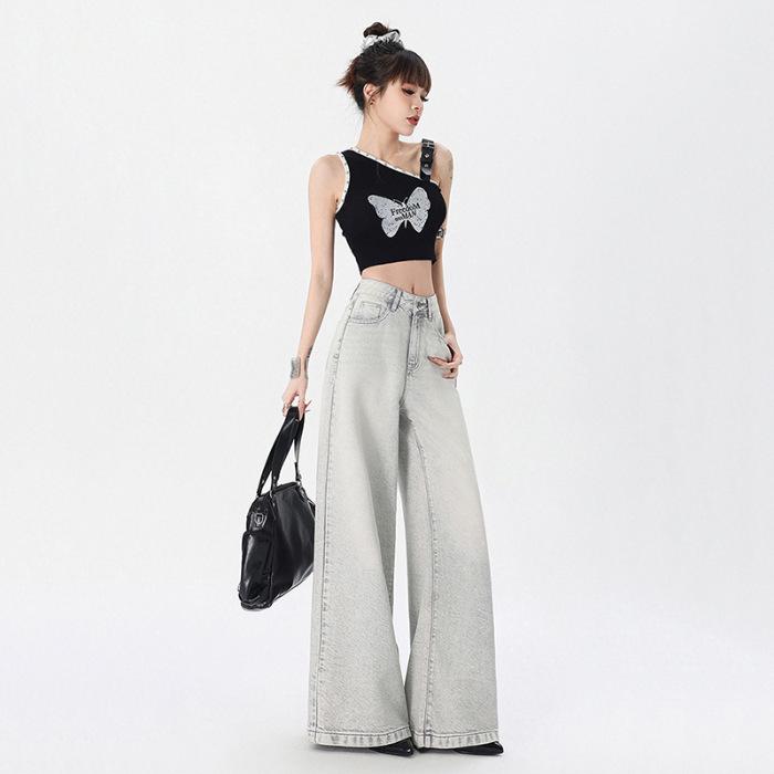 

Женские летние джинсы из лиоцелла и хлопка свободного кроя с широкими штанинами 2025 M