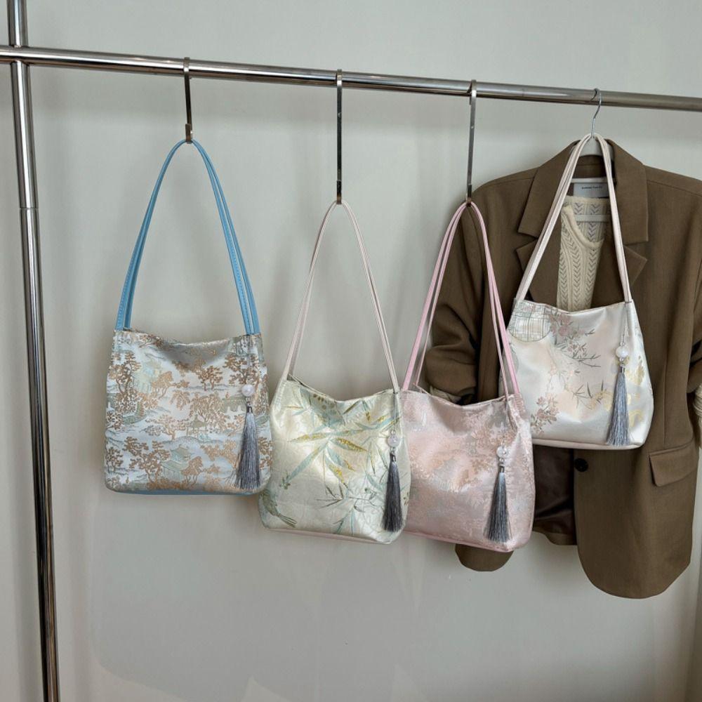 Elegant Chinese Style Shoulder Bag Cloth Hanfu Printing Handbag Sweet Embroidery Tote Bag Daily