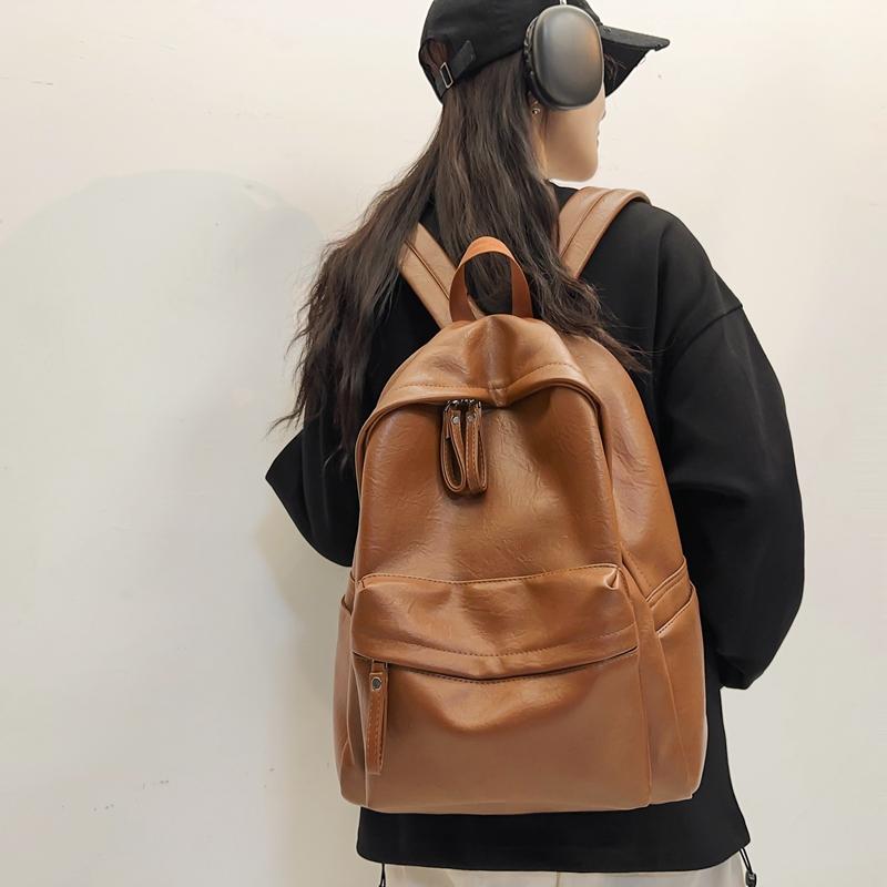 Men's Leather Backpack Large Capacity Travel Backpack Student School Bag Female Computer Bag