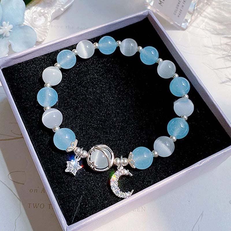 Kadın Kızlar İçin Moda Kristal Opal Boncuklu Bileklik Tatlı Yıldız Ay Zincir Uçlu Charm Bileklikler Kelepçe Takı Parti Hediyeleri