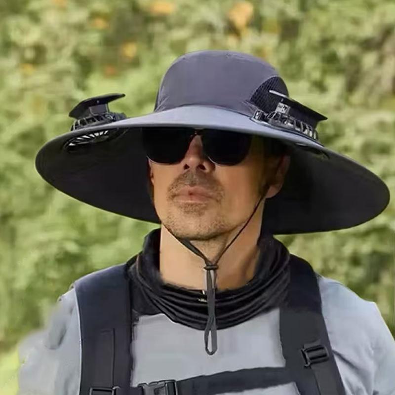 Large Size Quick Dry Bucket Hat With Solar Powered Fan Usb Charging Sun Hat For Men Outdoor Hiking Camping Fishing Cooling Wear