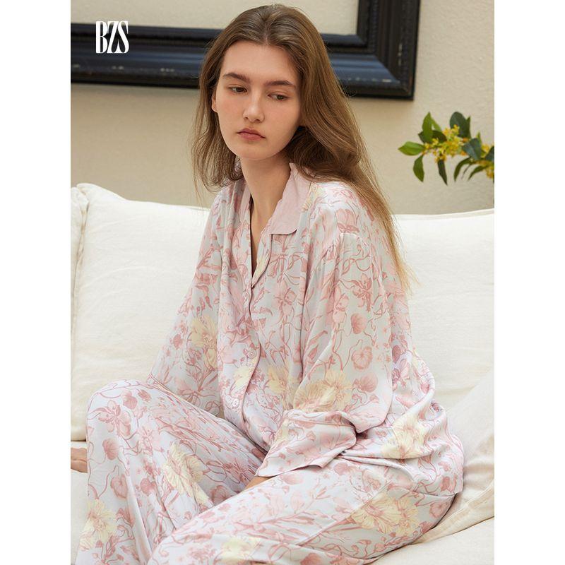 2024 Summer New Long sleeve Pajamas Set Print Thin Loose Can Be Worn outside Two-piece Set Homewear Women