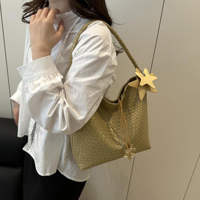 Casual Women Textured Tote Bag with Star Accents, Roomy Drawstring Shoulder Purse for Everyday Large Capacity Commuter Tote Bag