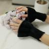 Women Solid Fluffy Fingerless Gloves Cute Elastic Plush Flare Sleeves Cute Wrist Warmers For Office And Winter Black
