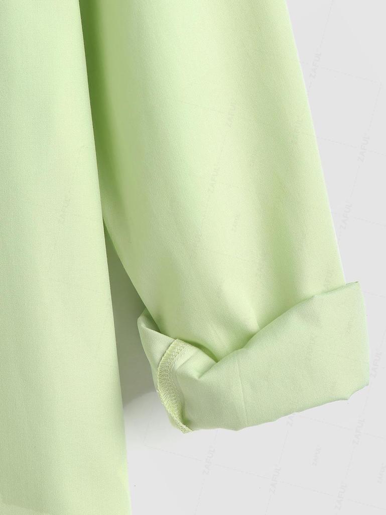 ZAFUL Men's Basic Minimalist Style Solid Color Front Pocket Design Long Sleeves Shirt