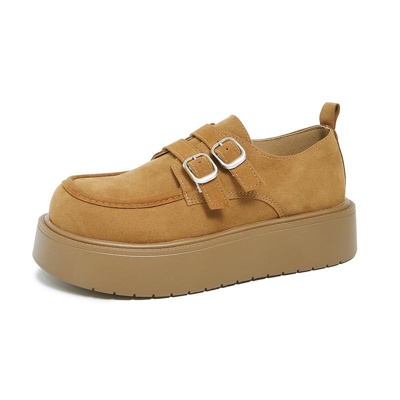 Women's Autumn New Double Belt Buckle Thick-soled Heightening Muffin Shoes Women's Single Shoes