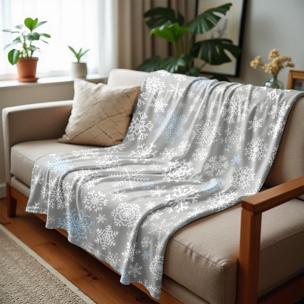Grey Snowflake Cartoon Anime Print Flannel Blanket Soft Warm Throw for Kids Bedroom Sofa Christmas Office Car