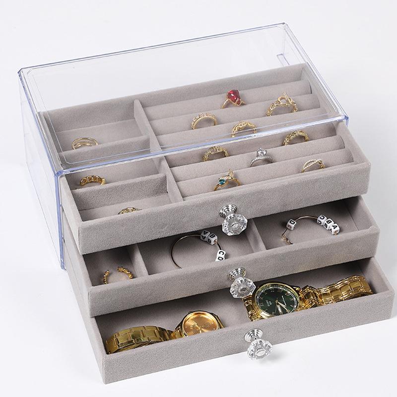 Nya tre lager genomskinliga lådor örhängen armband Smycken förvaringsbox Örhängen ring smycken smyckeskrin