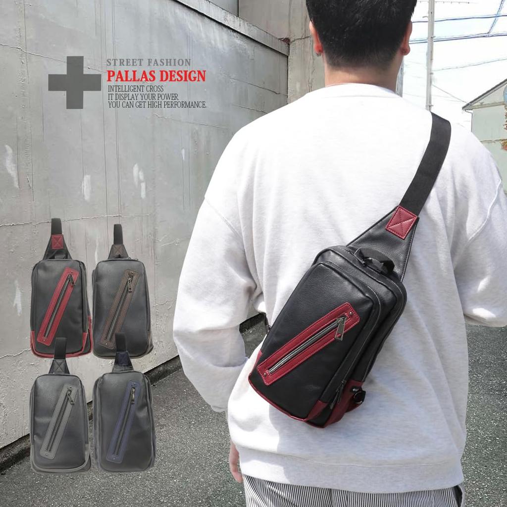 Pallas Design Square Body Shoulder Outdoor Bag, Bag, One-Shoulder Bag, Leisure, Men's (Navy)