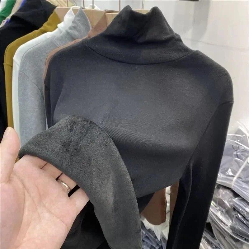 Tricotaj calduroase Camasa de baza cu guler ingrosat de pluș Pulover de dama Top subțire cu mânecă lungă Simplu Casual Nouă modă Toamnă Iarnă