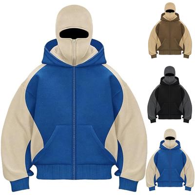 Men's Double Hood Colorblock Loose Trendy Hood Cardigan Zipper Hoodie