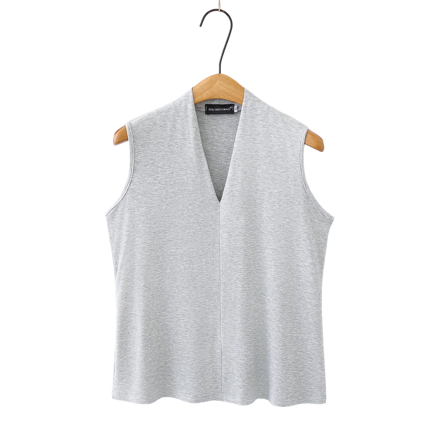

2026 Plus Size Ribbed Cotton Sleeveless V-Neck Vest - Stretchy & Versatile Inner Wear 2XL серый