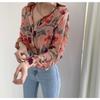 Fashion Floral Prined Chiffon Women's Shirt 2025 Spring and Summer Thin Slim-fitting Simple Long Sleeve Office Blouse Loose Casual Simple Lapel Tops
