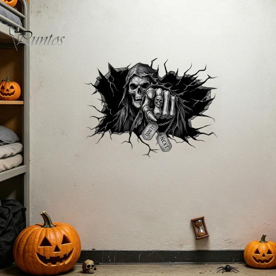 Decorazione per la Casa Gotica Oscura, Adesivo da Parete Falciatore, Decalcomania Artistica 3D che Attraversa, Murale Teschio Spaventoso Fantasma per Bar Pub Feste di Halloween Decalcomania