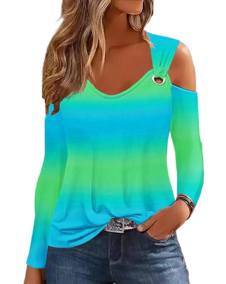 Women Casual Summer Floral Print Long Sleeve U Neck Blouse Fashion Shirts