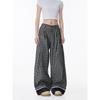 Black of Exit American Retro Plaid Cuffed Casual Pants for Men and Women, Loose and Lazy Wide-Leg Floor-Length Pants