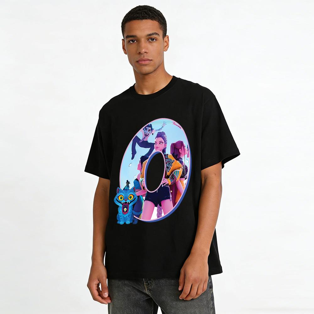 Virtual Girl Group Print Casual T-Shirt Unisex Loose Street Style Trendy Short Sleeve Top Pure cotton T-shirt