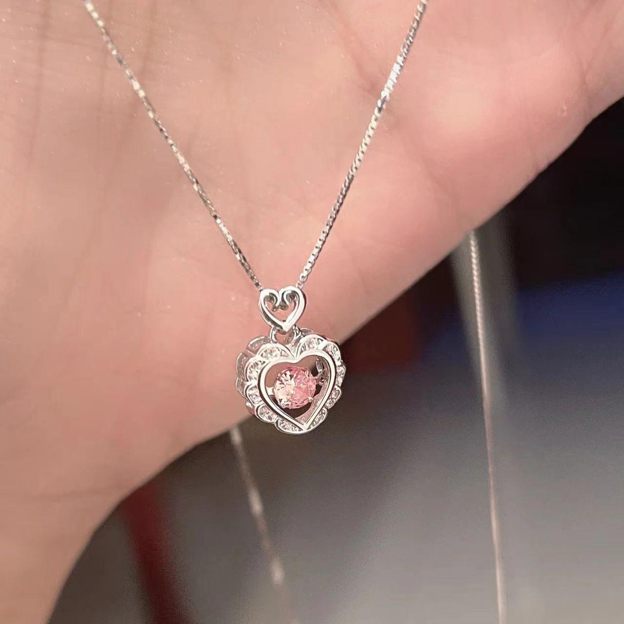 

Y2K Purple Pink Crystal Heart Pendant Necklace for Women New Egirl Emo Punk Grunge Clavicle Chain Fashion Valentine s Day Gifts