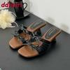 Fashion Fashion Square Toe Ladies 4cm Heels Sandals Slides Female Butterfly-Knot Footwear Elegant Women Heeled Sandals Shoes Pumps