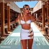 3 Piece Bandage Bikini Swimsuit With Beach Skirt 3D Flower Swimwear Swimsuits Bathing Suits Sarongs Print Beachwear Biquini