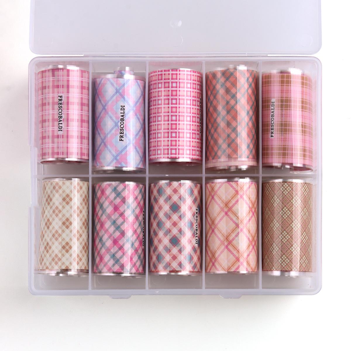 Sweet Girl Heart Nail Art Decals: Pink, Brown, Blue Plaid Starry Sky
