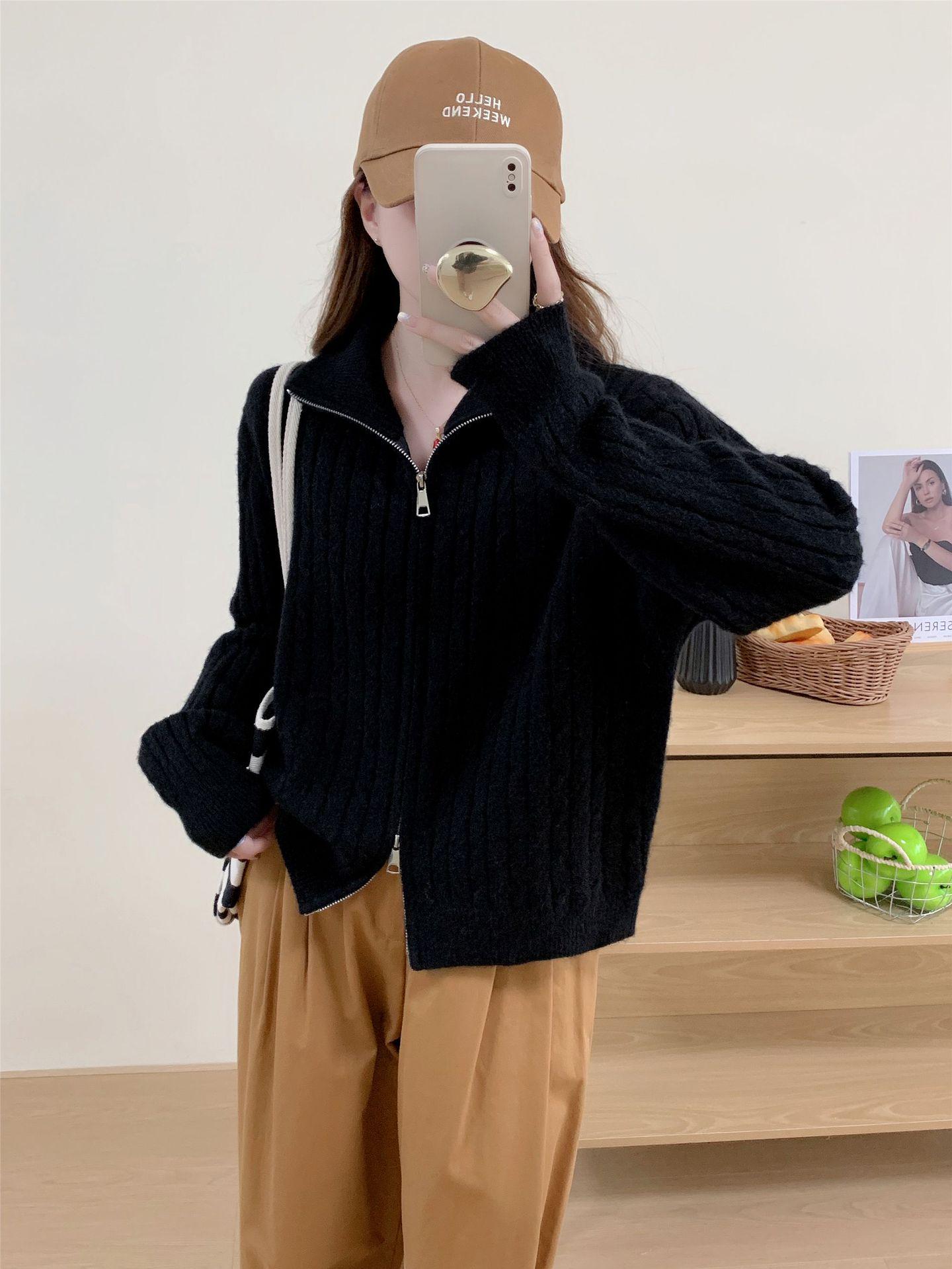 

Женский кардиган на молнии из мягкой кабельной вязки Осень/Зима 2025 One Size [80-125] чёрный