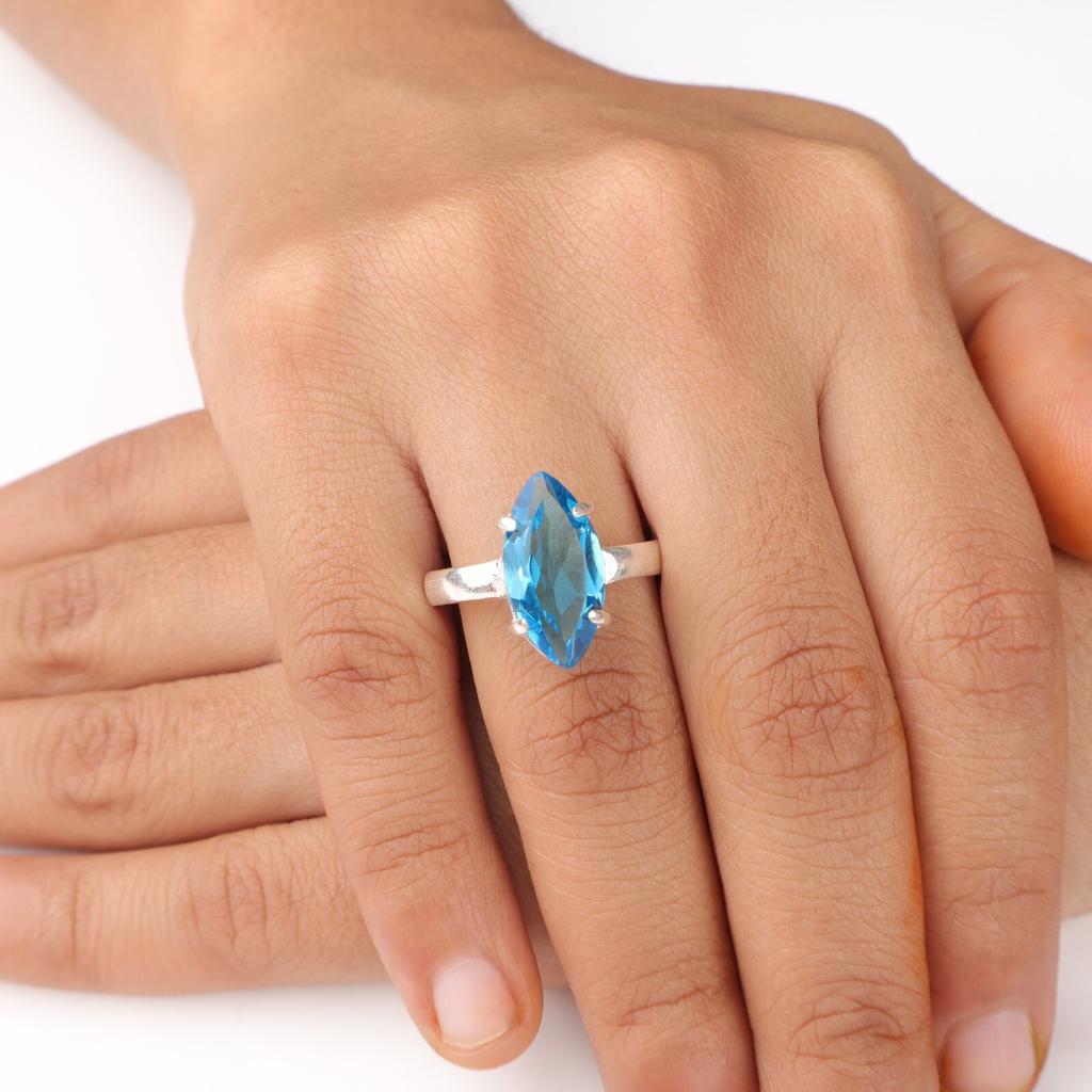 Swiss Blue Topaz Gemstone 925 Sterling Silver Jewelry Handcrafted Designer Ring RR-65-3