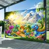 Lebendige Dinosaurierwelt Kulisse Kinder Dschungellandschaft mit Regenbogen Fotokabine Hintergrund Banner für Party Dekoration
