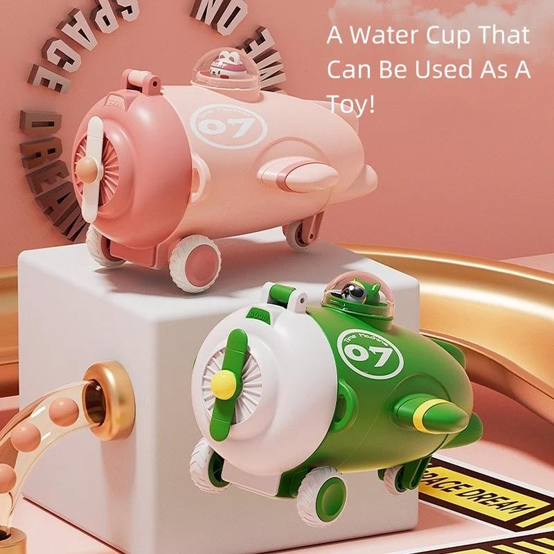 Kids Water Bottle Sippy Cup with Aircraft Modeling Cartoon Leakproof Water Bottles Outdoor Portable Drink Cup Bottle 550ml