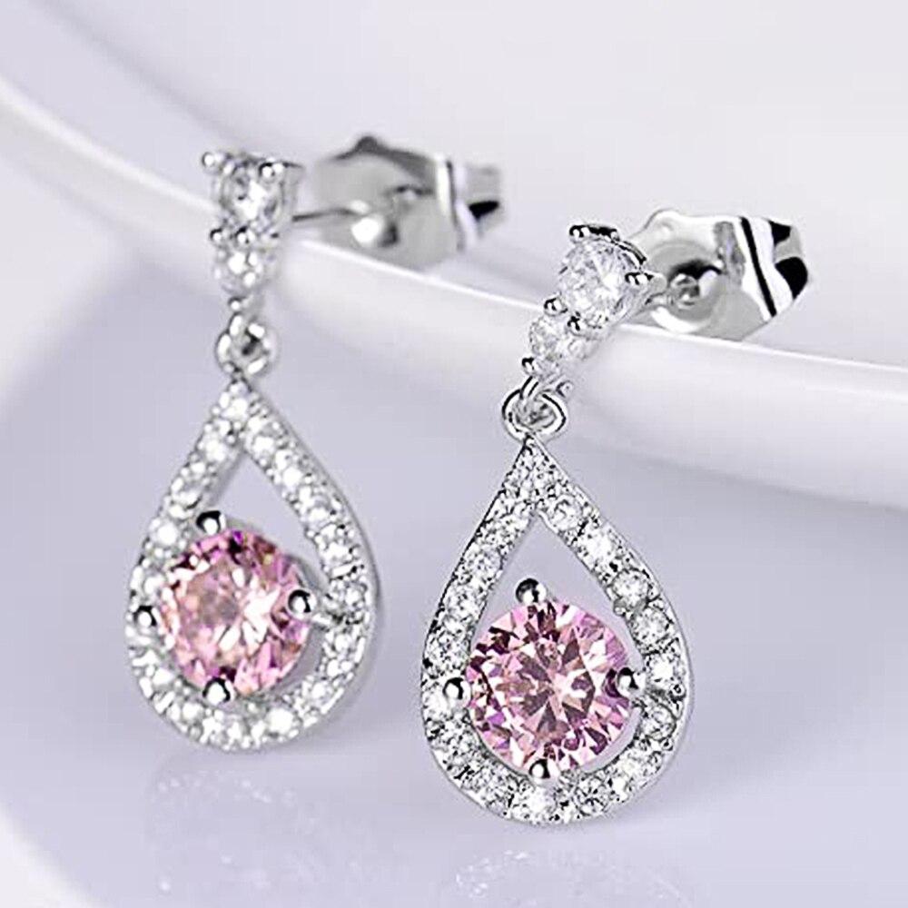 BELLA BOX Fashion Luxury Women Dangle Earrings Inlay Pink/White CZ Temperament Lady Earrings For Wedding Party Silver Color Jewelry