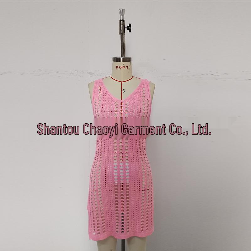 Women's Knit Bodycon V-Neck Slit Beach Cover-Up Dress