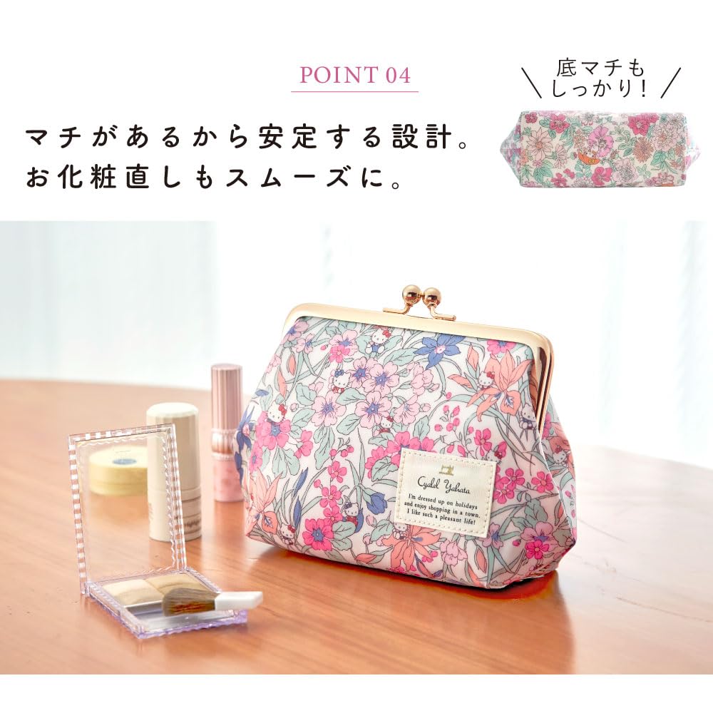 Cosmetic pouch with Hello cute for floral pattern makeup made in Japan Picking clasp, Kitty, Sanrio, Character, Liberty, adults, pouch, stylish,